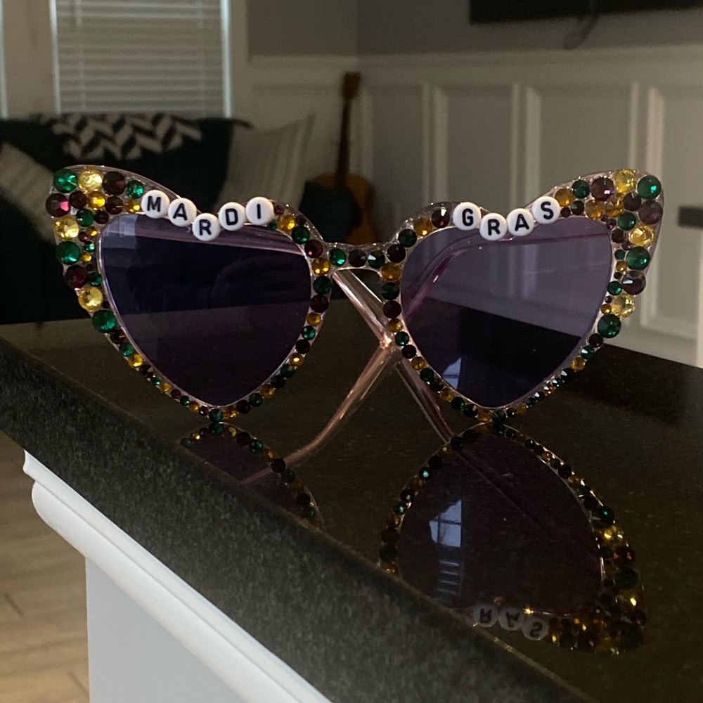 Mardi Gras Beaded Heart Sunglasses